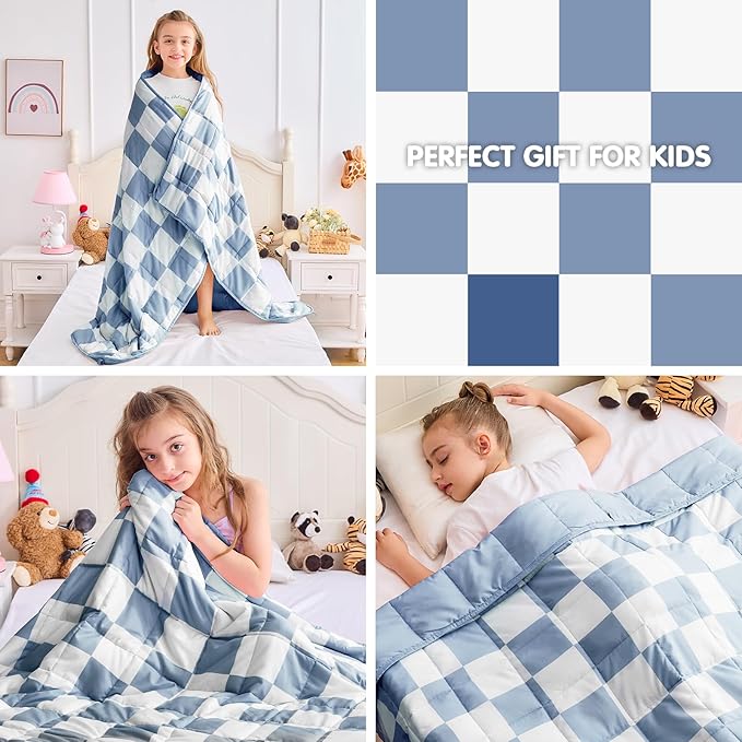yescool Blue Checkered Weighted Blanket 10 Pounds Plaid Weighted Throw Blanket, Twin Heavy Blanket, Tartan Bed Throw Blanket Gifts for 80-110lbs, 40"x60"