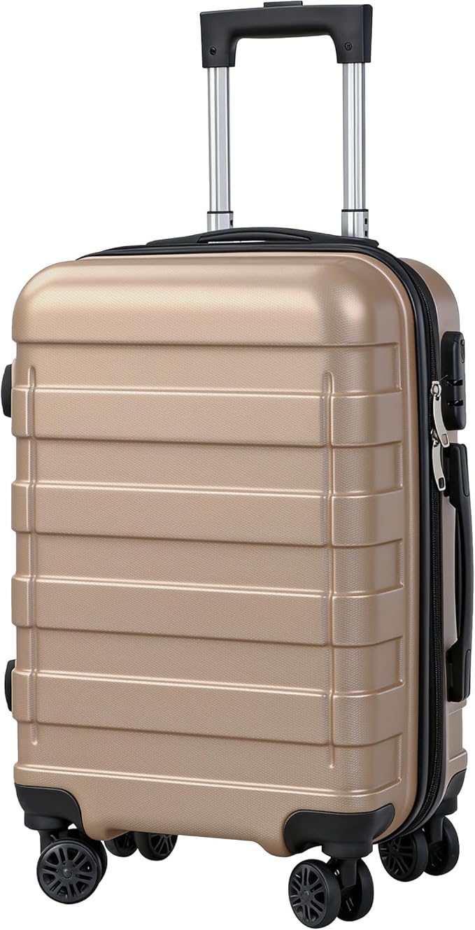 SUPER DEAL 21 Inch Expandable Suitcase Hardside Carry On Travel Luggage with Spinner Wheels Height Adjustable Handle, Champagne