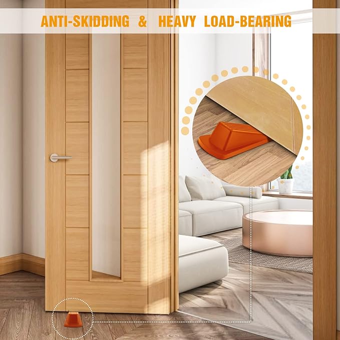 Crosize 3 Pack Rubber Door Stoppers for Floor, Door Stop Wedge for Heavy Duty Door, Orange