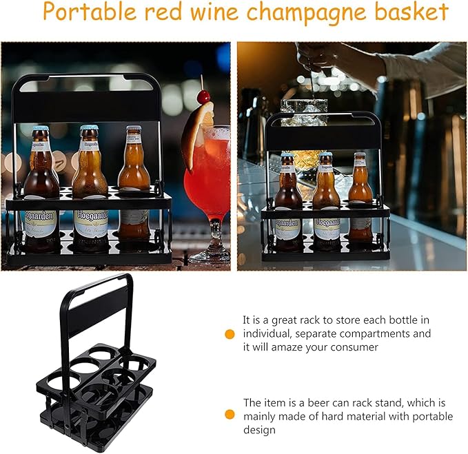 Portable Drink Carrier,Reusable Beer Bottle Coffee Cup Holder,Beer Bottle Drink Caddy for Delivery,6 Holes Cup Holders with Handle for Catering Restaurant Travel Car,Black