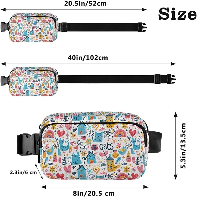 Cute Cat Fanny Pack for Women Men Water Resistant Fashion Waist Packs with Adjustable Strap Belt Bag for Travel Workout Jogging Hiking 21220177