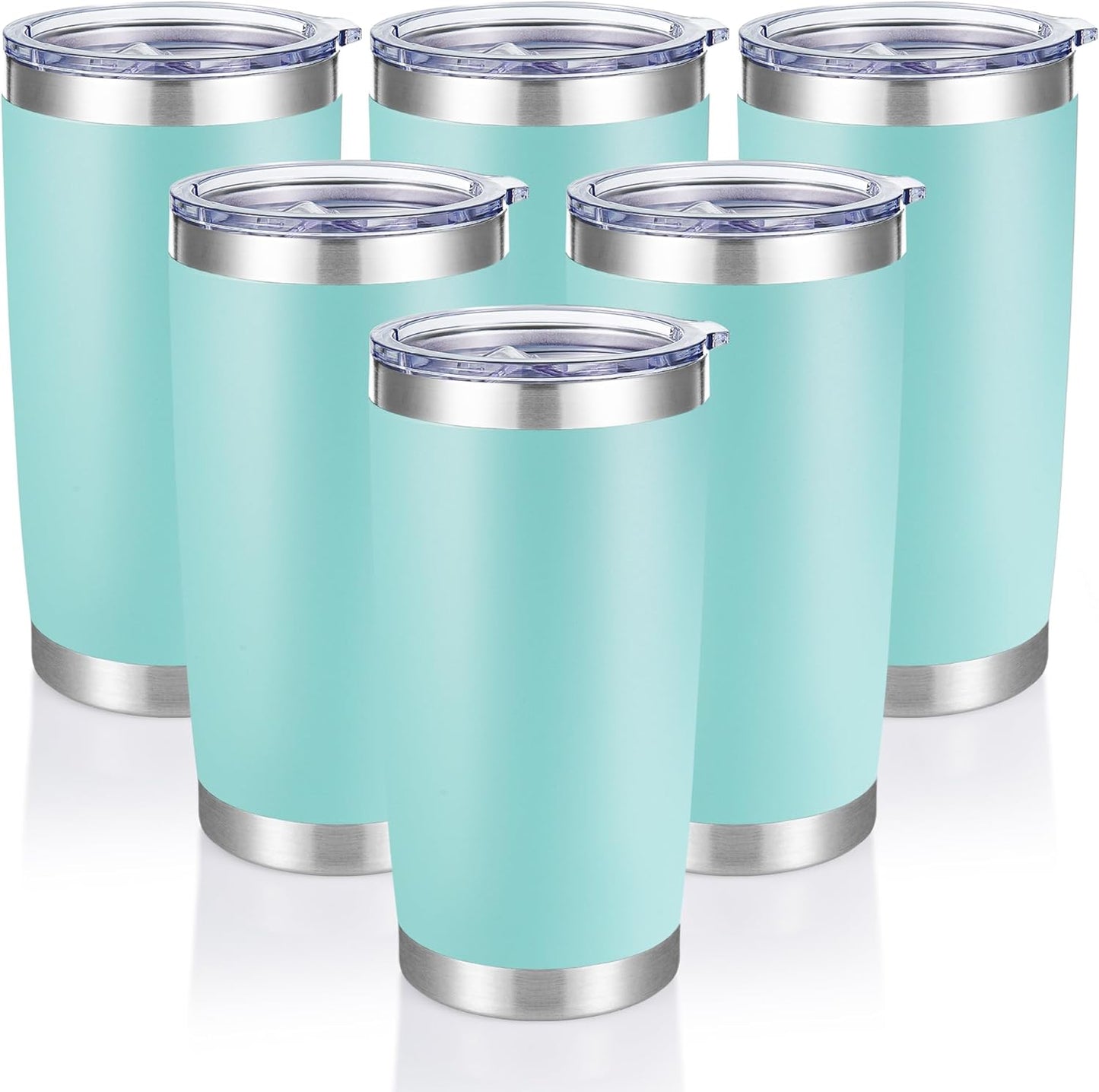 20 oz Tumblers Bulk Stainless Steel Tumbler with Lid Double Wall Vacuum Insulated Coffee Mug 20oz Powder Coated Cup for Hot and Cold Drinks, Turquoise, 6 pack