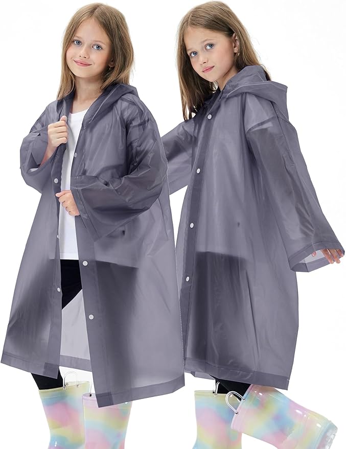 2 Pack Reusable Waterproof Raincoat EVA Emergency Rain Ponchos One Size Rain Jacket for Children, Boys and Girls