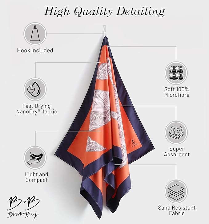 Brook + Bay Sand Free Beach Towel, Compact Beach Towel, 35"x78" Beach Towels - Oversized, Sandproof, Light Weight Beach Towel in a Bag - Tortoise