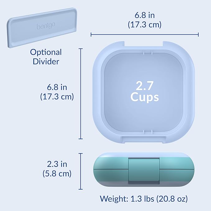 Bentgo Chill Mini Leak-Proof Lunch Box – Built-In Ice Pack Keeps Food Cold, 2.7-Cup Capacity for Snacks or a Sandwich, 3 or 4 Compartments, PFAS & BPA-Free, Ideal for Adults & Kids 3+ (Tide Blues)