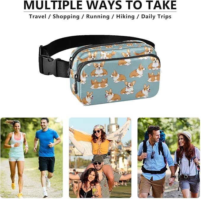Kawaii Corgis Dog Fanny Pack for Women Men Water Resistant Fashion Waist Packs with Adjustable Strap Belt Bag for Travel Workout Jogging Hiking 21219318