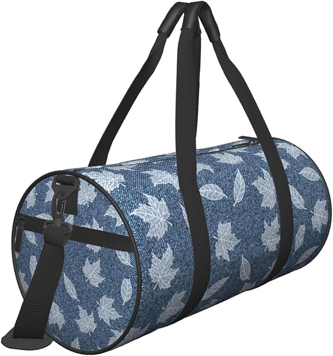Elegant Maple Leaf Denim for Duffle Bag, Waterproof Large Duffle Bag, Weekender Bag, Gym Bag, Sports Bag, Overnight Bag