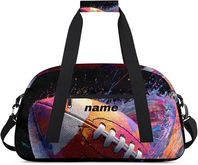 Personalized Boys Gym Bags, Custom Name Sport Bags for Training Travel Overnight Weekender Graffiti Rugby