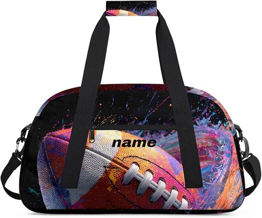 Personalized Boys Gym Bags, Custom Name Sport Bags for Training Travel Overnight Weekender Graffiti Rugby