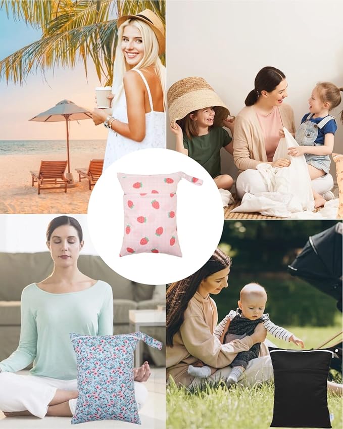 Wet Dry Bag Reusable Waterproof Swimming Bag Travel Beach Pool Yoga Gym Bag for Baby Cloth Diaper Swimsuits Wet Clothes Two Zipper Pockets 3 Pack 3L26