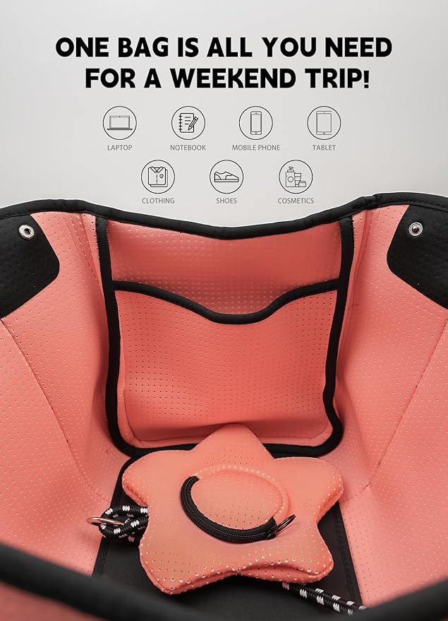 Neoprene Tote Bag for Women, Large Travel Beach Bag with Detachable Pouch, Stylish Lightweight Everyday Carryall