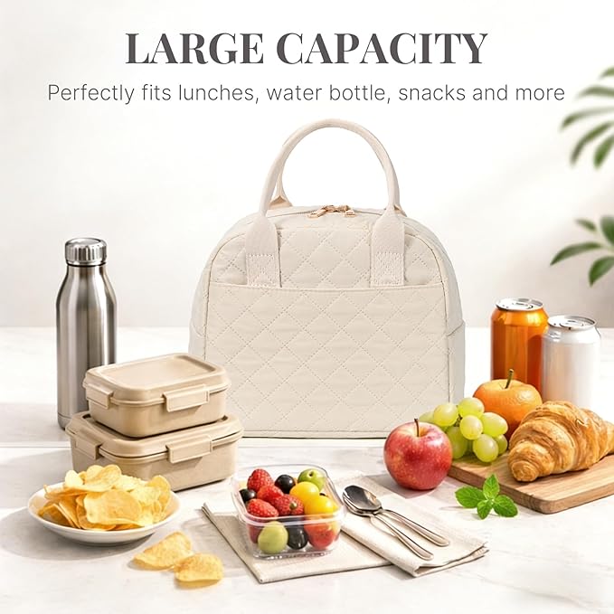 Lunch Bag for Women, Insulated Lunch Box, Reusable Water-Resistant Lunchbox Cooler with Front Pocket, Large Capacity Lunch Tote Bag for Work, Travel, Picnic