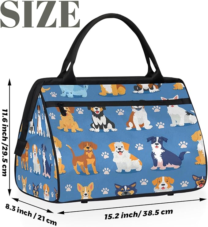 Multipurpose Duffle Bag, Waterproof Carry On Bag with Spacious Design, Puppy Dogs Pattern Gym Bags, 15.2x8.3x11.6in