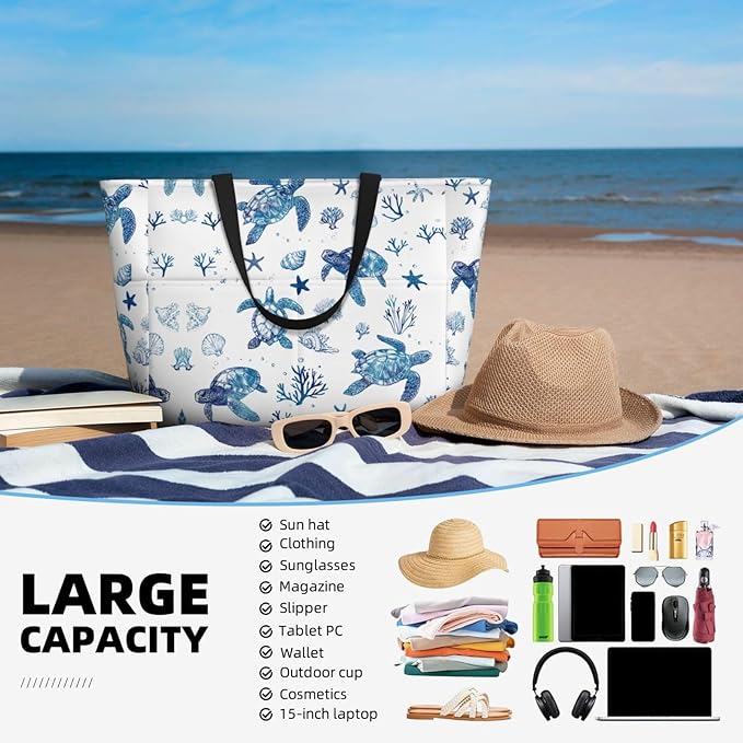 Beach Tote Bag for Women Beach Bag Waterproof and Sandproof Tote Bag with Wet Bag Large Travel Bag for Weekend Travel
