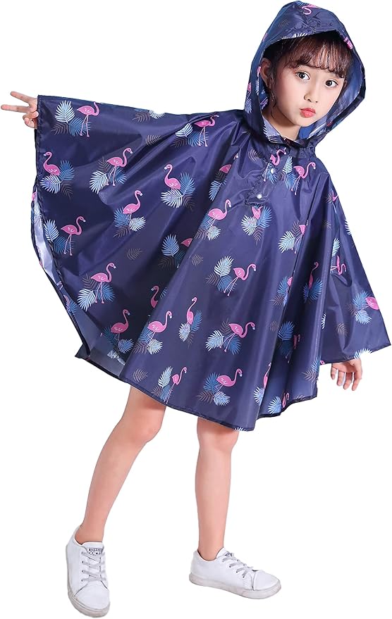 Spmor Kids Rain Poncho Hooded Jacket Rain Coat