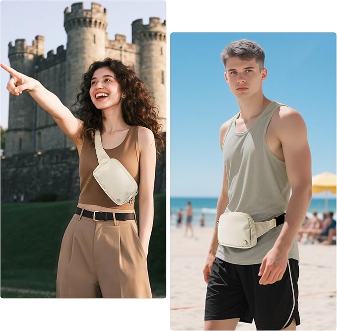 Anti Theft Fanny Pack 2L Belt Bag Crossbody Bag for Women Men Rfid Blocking Sling Waist Bags for Travel, Beige
