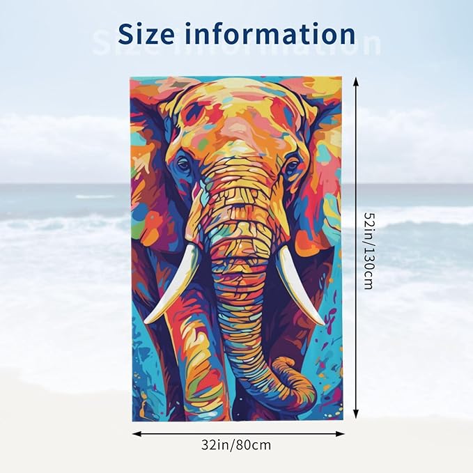 Microfiber Beach Towel, Colorful Elephant Beach Towels 32x52in,Quick Dry, Sand Free, Ultra Soft & Oversized Towel for Travel, Outdoor, Bathroom, Swimming - Ideal for Pool, Camping, Yoga, or Gift Decor