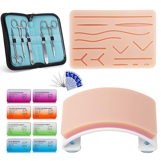 Alcedo Advanced Suture Practice Kit for Medical and Veterinary Students, Complete Set (33 Pieces) Includes Arch-Shaped and Pre-Cut Wounds Pads, Tools Kit, and Suture Threads for Educational Use Only