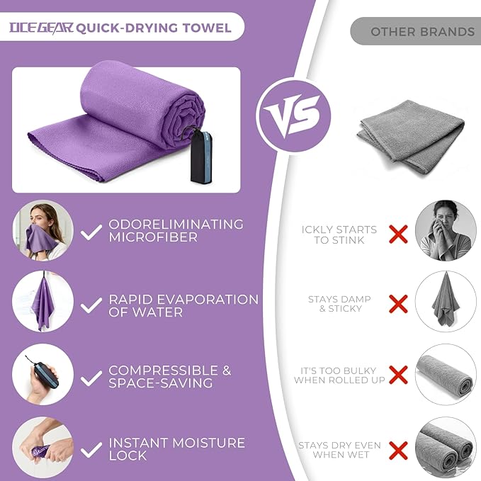 Microfiber Travel Towel, Soft Lightweight Quick Dry Towel, Super Absorbent Compact Travel & Sports & Beach Towels for Camping, Backpack, Gym, Swimming, Yoga, Hiking (Purple, X Large)