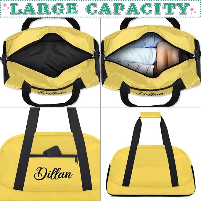 Custom Name Gym Duffel for Kids,Personalized Sports Bag Lightweight Gym Bags for Boys & Girls,Fitness Travel Weekender for Travel, and Workout Yellow
