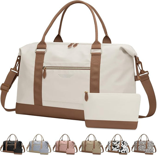 Travel Duffle Bag for Women, Weekender Bags, Hospital Bag for Labor Delivery, Lightweight Tote Duffel Overnight Bag with Luggage Sleeve, Airplane Travel Bags with Toiletry Bag,X-Large,Beige