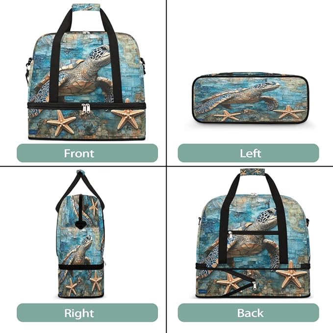 Foldable Travel Duffel Bag for Women - Carry on Personal Item Bag with Shoes Compartment, Weekender Overnight Duffle Bags Sport Tote Gym Luggage for Airplanes Traveling(Turtle)
