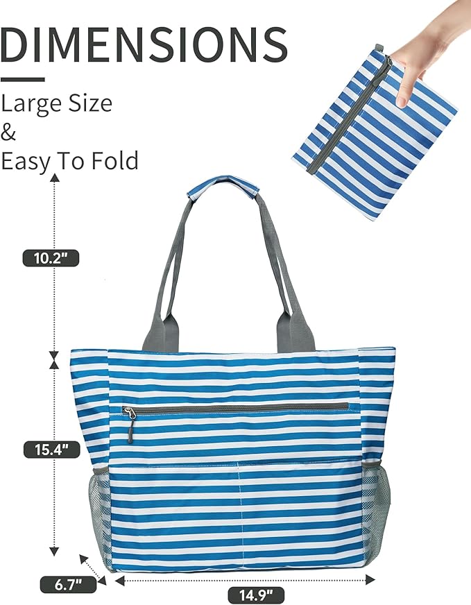 Beach Bag-Waterproof Sandproof Beach Totes with zipper Large Capacity Foldable for Women