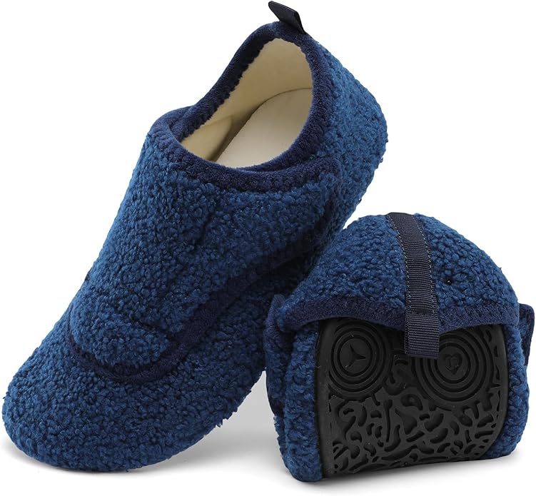 BARERUN Slippers for Women Men Wide House Diabetic Shoes for Women Men Warm Arthritis Edema Swollen Neuropathy Socks Slip on Adjustable Fuzzy Comfy Soft Womens Mens Bedroom Sliipers