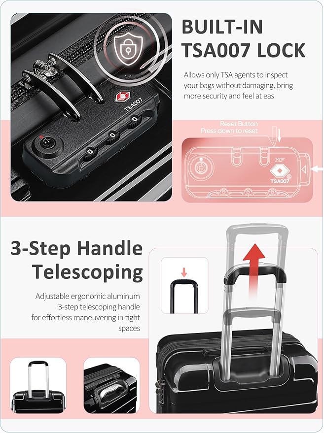 Tolino Carry on Luggage 22x14x9 Airline Approved-20 Inch Hardside Suitcase with Wheels TSA Lock, PC+ABS Lightweight Carry on Suitcases for Women and Men