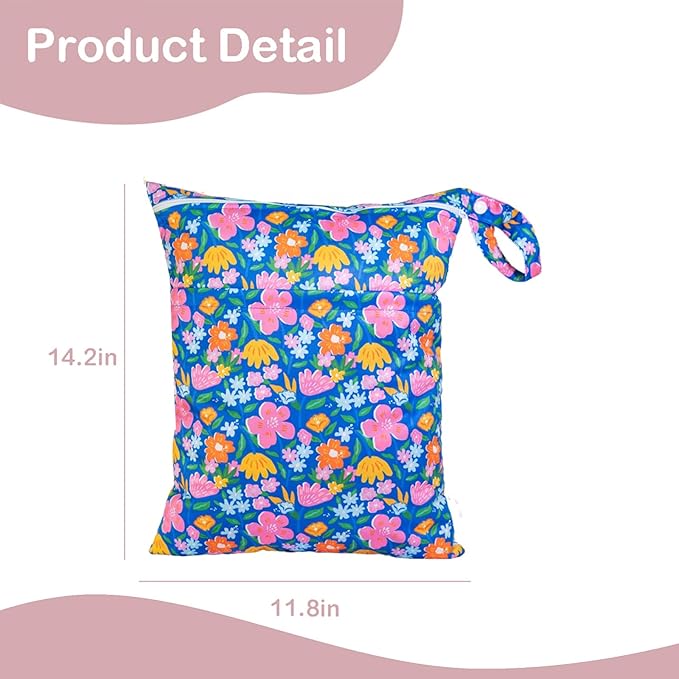 Wet Dry Bag Reusable Waterproof Swimming Bag Travel Beach Pool Yoga Gym Bag for Baby Cloth Diaper Swimsuits Wet Clothes Two Zipper Pockets 3 Pack Floral 3L09