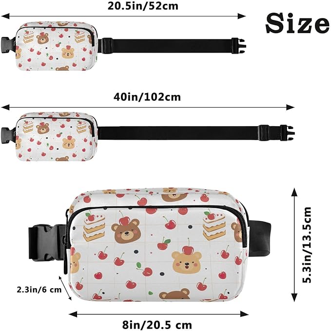 Kawaii Bear Cake Fanny Pack for Women Men Water Resistant Fashion Waist Packs with Adjustable Strap Belt Bag for Travel Workout Jogging Hiking 21219452
