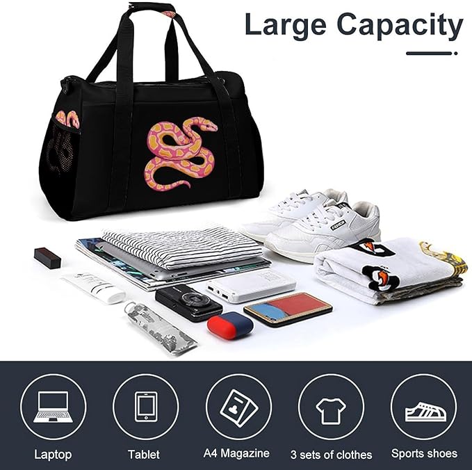 Python Snake Pinkcolor Duffle Bag Gym Bag for Workout Travel Tote with Detachable Straps