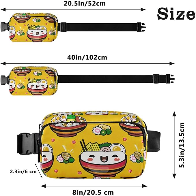 Kawaii Noddle Fanny Pack for Women Men Water Resistant Fashion Waist Packs with Adjustable Strap Belt Bag for Travel Workout Jogging Hiking 21219005