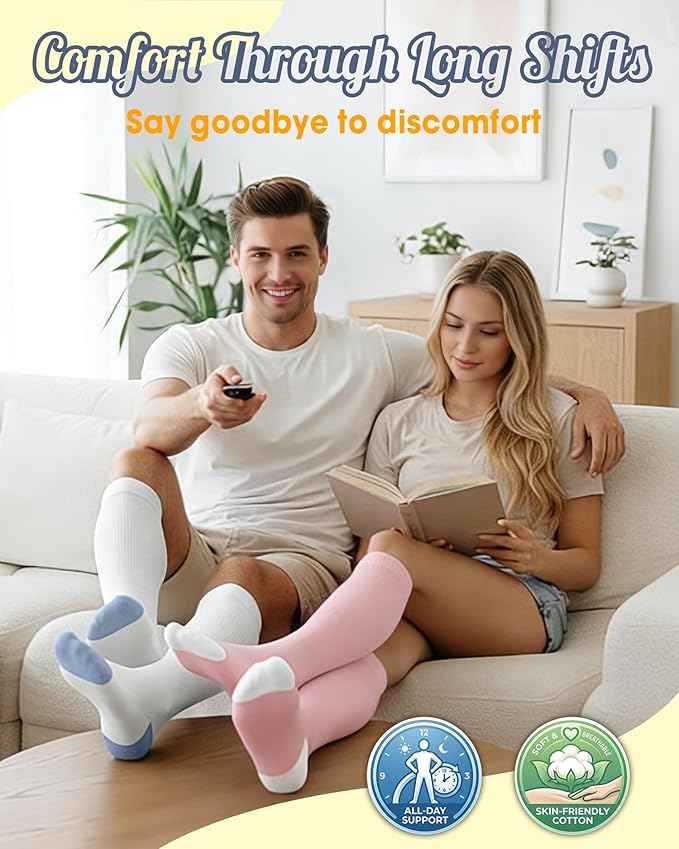CTHH Cotton Compression Socks for Women Men 20-30mmHg Knee High Support Socks Circulation for Running, Travel, Nurses, Pregnancy (2 Pairs)