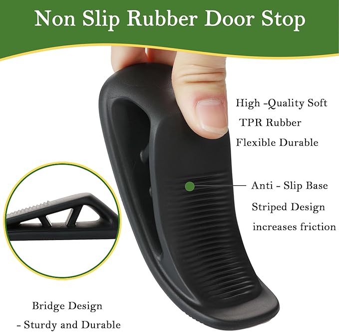 Fursafe&Q Rubber Door Stoppers for Bottom of Door, Door Stop Wedge with Holder, Heavy Duty Doorstops 8 Pack, Wall Protector for Home & Office & School & Commercial Doorstop Keep Open Stack Black