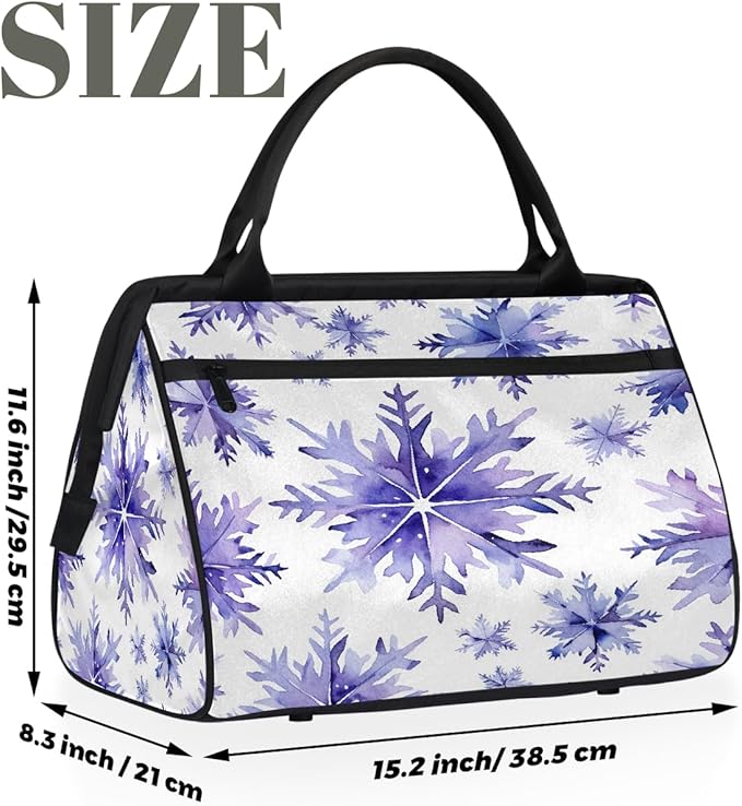 Snowflake Overnight Weekender Bags for Women Men, Waterproof Travel Carry On Duffel Bag, Lightweight Sports Gym Bag for Fitness, Workout, Travel