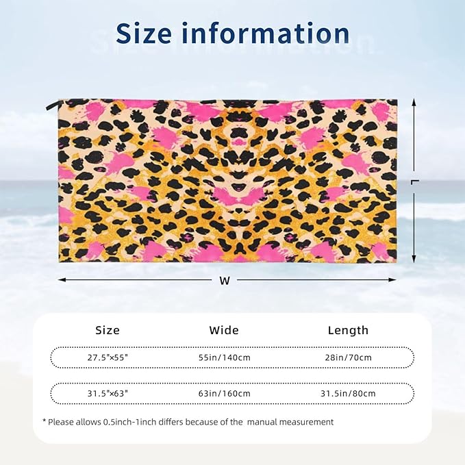 Pink Leopard 1 Sand Free Beach Towel – 31.5"X63" Quick Dry Microfiber Beach Towels for Travel, Swimming, Pool, and Camping, Absorbent and Compact Beach Essential for Women, and Men