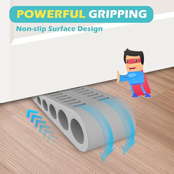 Door Stoppers for Bottom of Door - 1 Pack Rubber Security Wedge Stackable Heavy Duty Door Stop with Holder for Home Office Classroom on Carpet, Concrete, Linoleum & Wood House Warming Gifts New Home