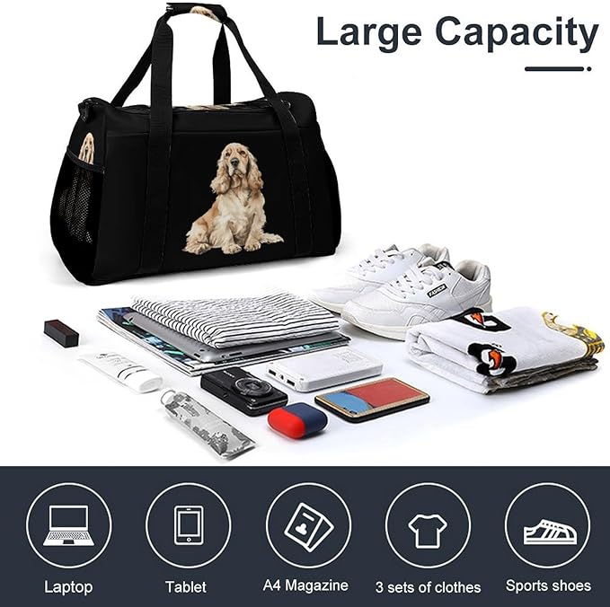 Cocker Spaniel Dog Duffle Bag Gym Bag for Workout Travel Tote with Detachable Straps