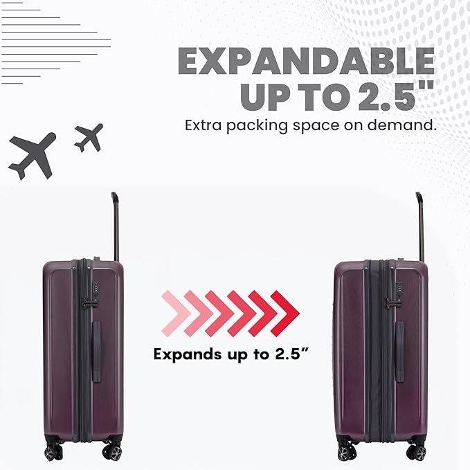 Spyder Rails 3 Piece Luggage Set with 360° Spinner Wheels, TSA Approved Lock (20 Inch Carry-On, 25 Inch Checked, 29 Inch Checked)