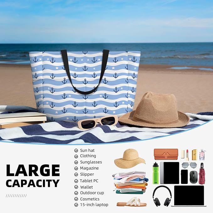 Large Beach Bag for Women Waterproof Foldable Travel Shoulder Tote Bag with Pocket for Weekender Pool Vacation