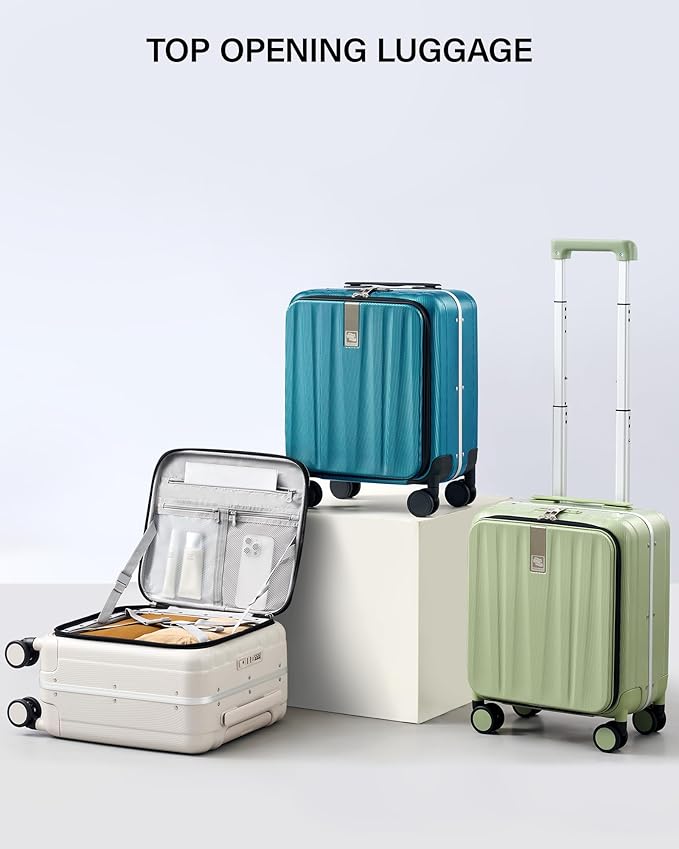 Hanke 16 Inch Underseat Carry On Luggage with Wheels,Small Hard Shell Suitcases for Weekender,Top Opening Lightweight Travel Luggage Suitcase for Womem Men,Ivory White.