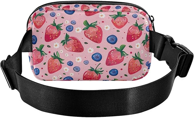 Pink Strawberry Blueberry Fanny Pack for Women Men Water Resistant Fashion Waist Packs with Adjustable Strap Belt Bag for Travel Workout Jogging Hiking 21219429