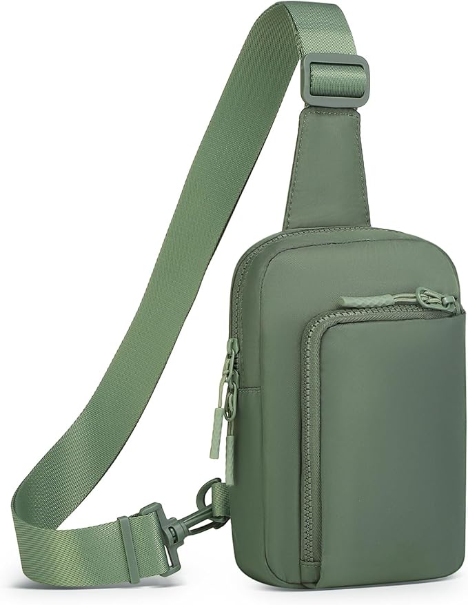 Mini Sling Bag for Men Women, Small Travel Fanny Packs Crossbody Anti Theft Reversible Nylon Chest Bag for Running Hiking (Green)