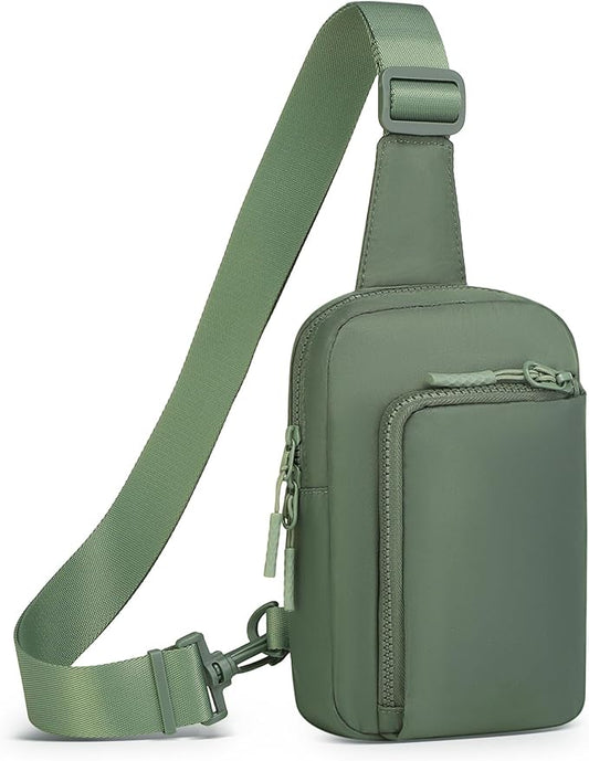 Mini Sling Bag for Men Women, Small Travel Fanny Packs Crossbody Anti Theft Reversible Nylon Chest Bag for Running Hiking (Green)