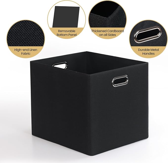 Posprica Collapsible Storage Bins,13×15x13 Foldable Storage Cube Boxes Fabric Drawer for Closet Shelf Cabinet Bookcase, set of 4 (1200D Black)