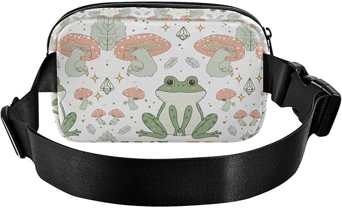 Kawaii Frog Mushrooms Fanny Pack for Women Men Water Resistant Fashion Waist Packs with Adjustable Strap Belt Bag for Travel Workout Jogging Hiking 21219495