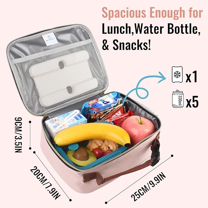 Genteen Lunch Box for Kids Girls - Insulated LunchBox Reusable, Zip Closure & Buckle Handle, Portable Cooler for Work, School, Travel (Pink)