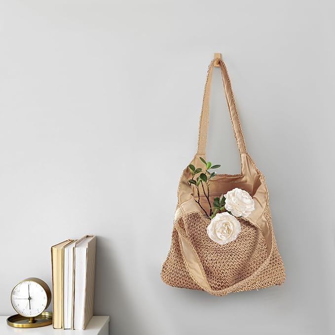 Pleneal Straw Beach Bags for Women - Women Beach Handmade Woven Tote Bag, Summer Mesh Hollow Shoulder Bag for Holiday