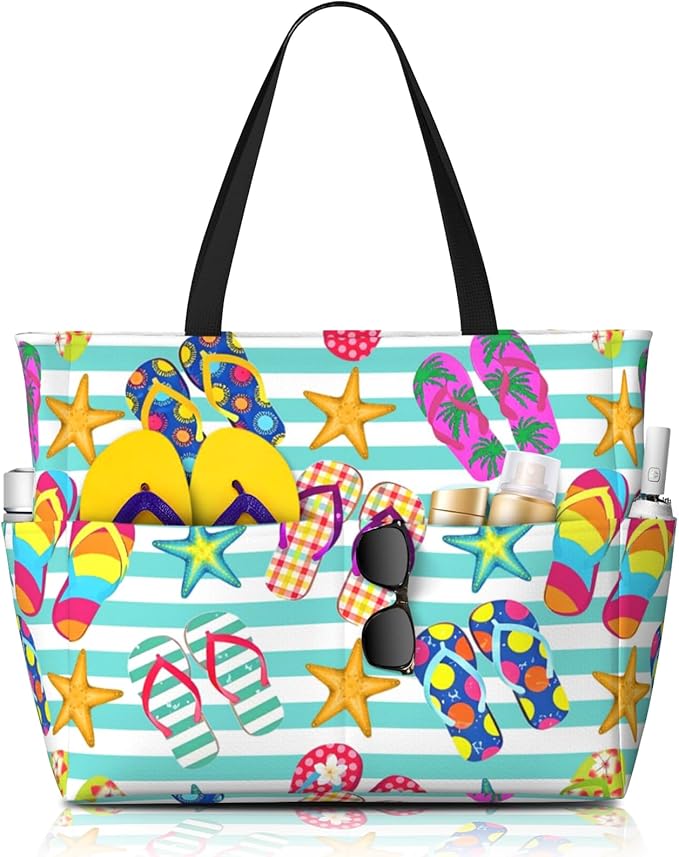 Beach Bag Tote Bags Waterproof Sandproof for Women Large Beach Tote Bag Foldable with Pockets for Weekend Vacation